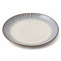 Assiette plate ronde 26 cm en céramique blanc bleu à motif rayé pour table