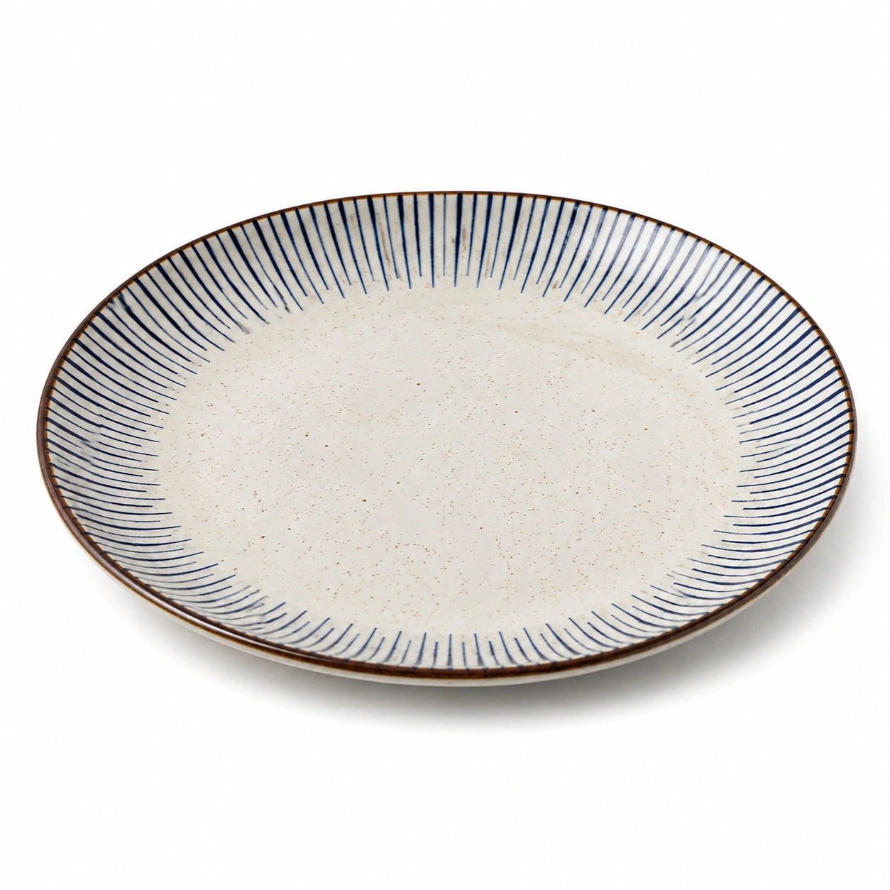 Assiette plate ronde 26 cm en céramique blanc bleu à motif rayé pour table