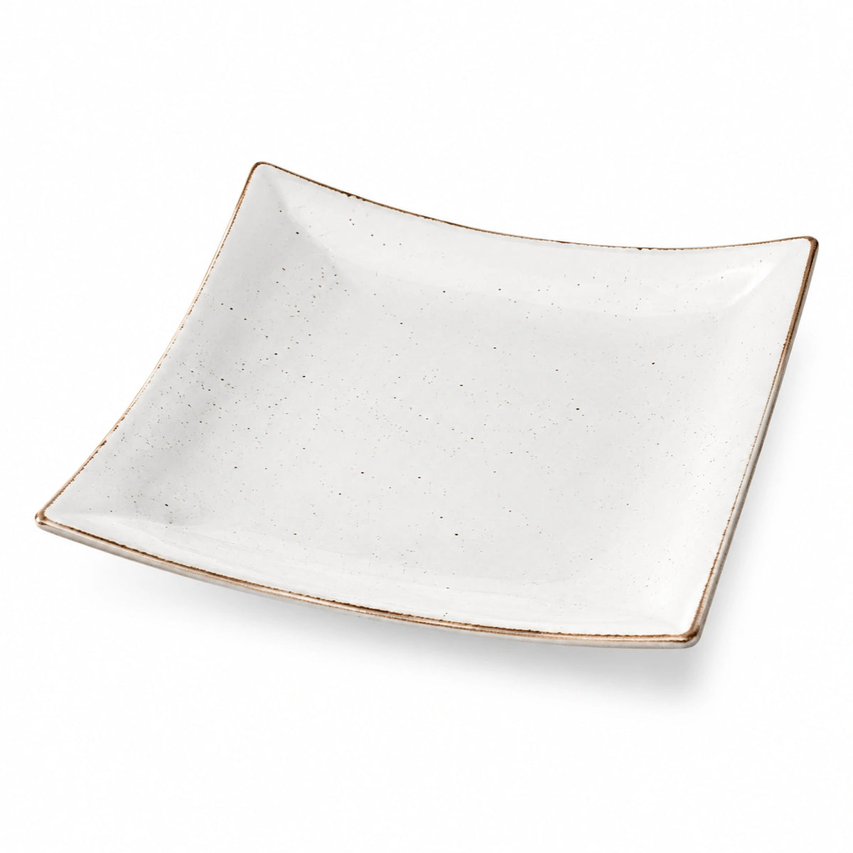 Assiette plate carrée 25 x 25 cm en céramique blanc moucheté pour service de table