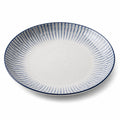 Assiette ronde diamètre 27 cm en céramique blanche et bleue à motif rayonnant