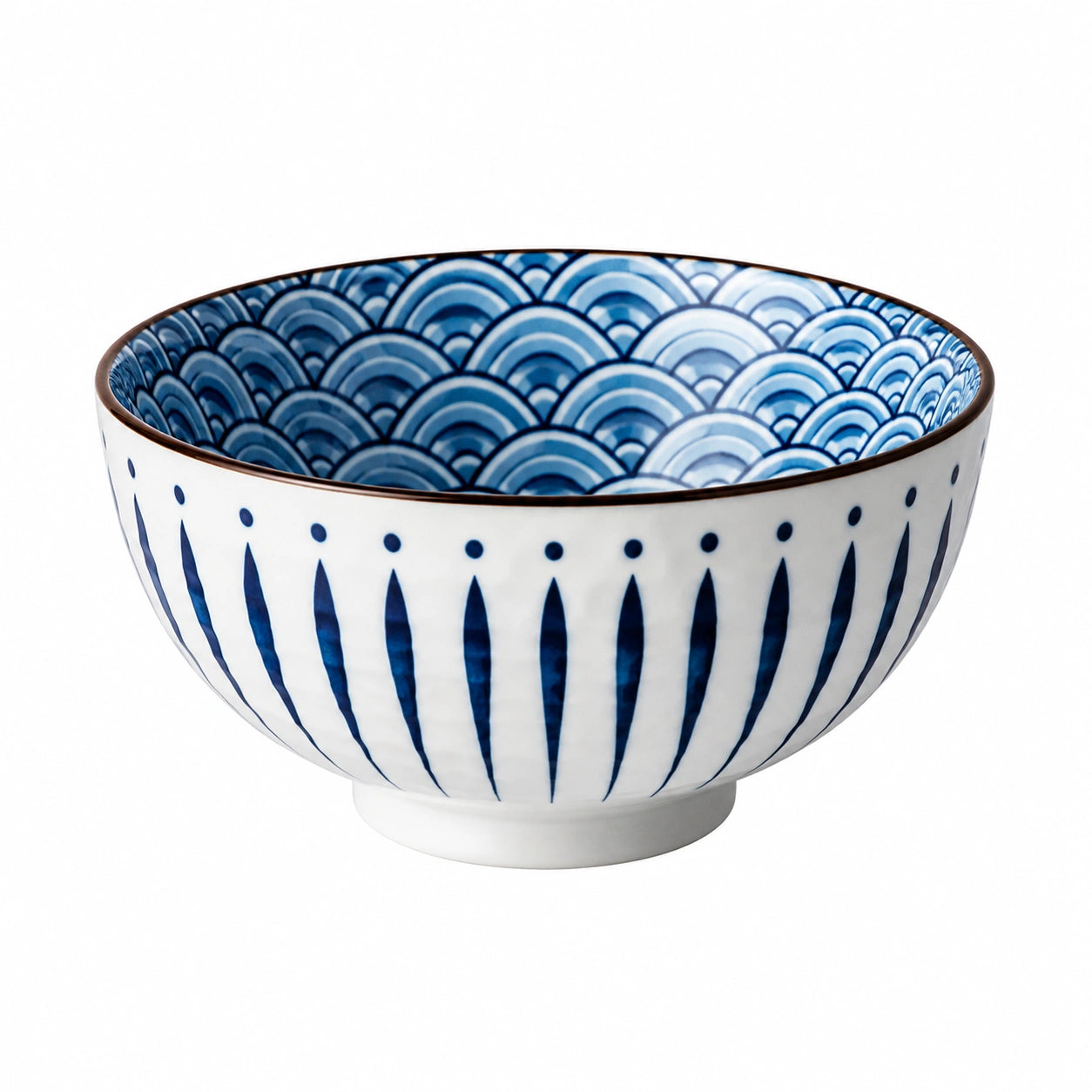 Bol 18 cm en céramique blanc et bleu pour repas style graphique