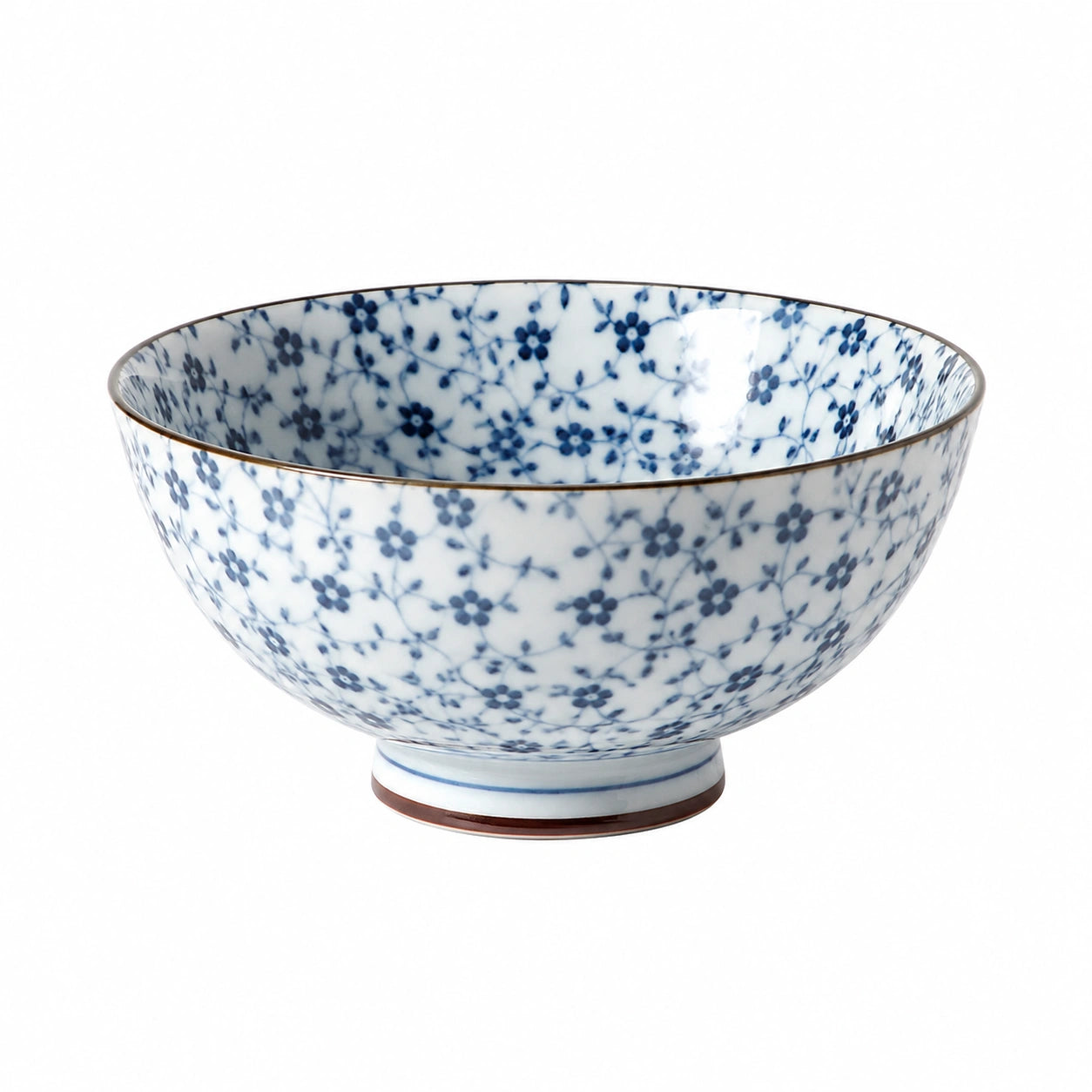 Bol 20 cm en porcelaine blanc et bleu à motif floral pour repas