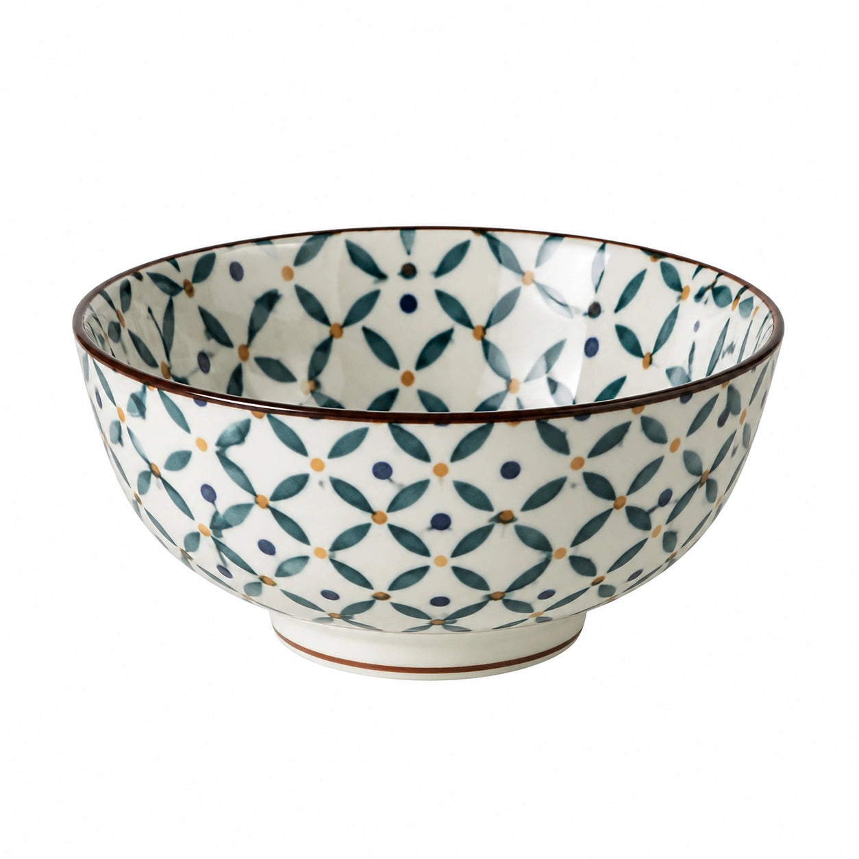 Bol 18 cm en céramique blanc vert bleu motif végétal pour repas