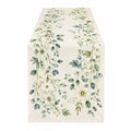 Chemin de table 180 x 33 cm en tissu beige à motif floral vert style botanique