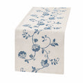 Chemin de table 180 cm x 35 cm en coton et lin beige bleu à motif floral style champêtre
