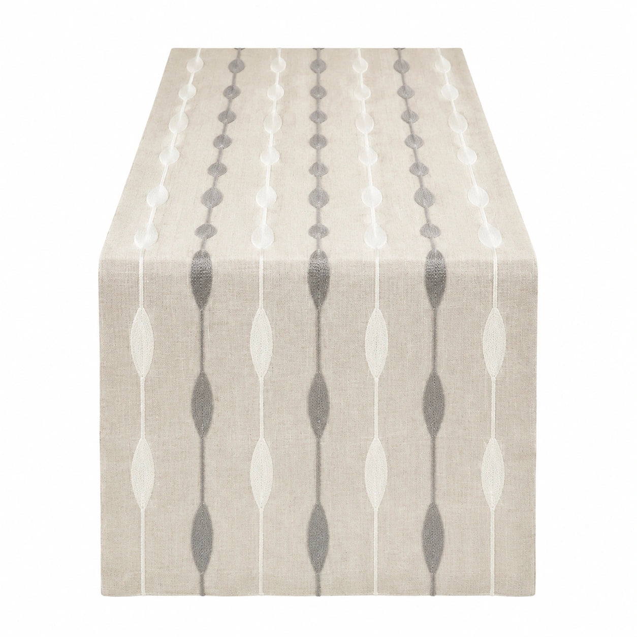 Chemin de table 180 x 33 cm beige gris en tissu brodé style naturel