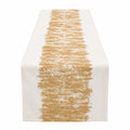 Chemin de table 180 x 33 cm en tissu blanc et beige motif abstrait décoratif