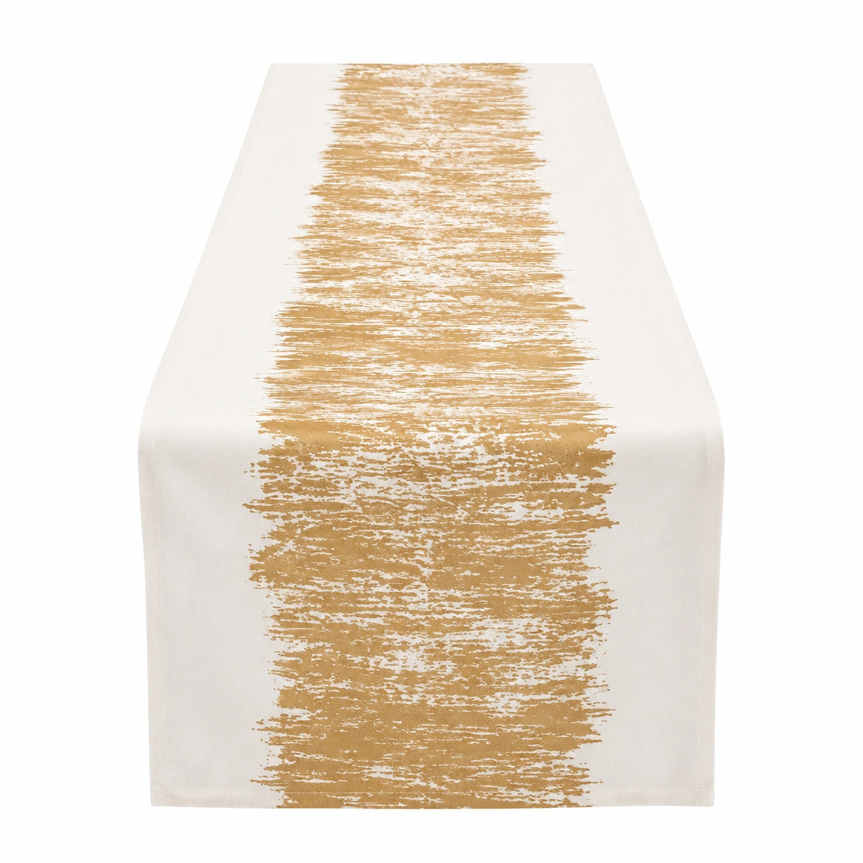 Chemin de table 180 x 33 cm en tissu blanc et beige motif abstrait décoratif