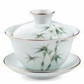 Gaiwan en porcelaine 150 ml blanc vert décor bambou avec soucoupe