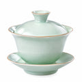 Gaiwan 180 ml diamètre 11 cm en porcelaine vert céladon - théière à couvercle avec soucoupe