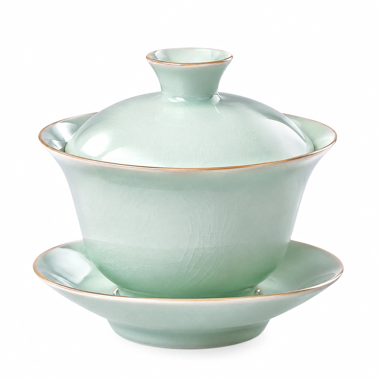 Gaiwan 180 ml diamètre 11 cm en porcelaine vert céladon - théière à couvercle avec soucoupe