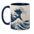 Tasse 350 ml en céramique blanc bleu marine motif vagues pour boissons chaudes style illustré