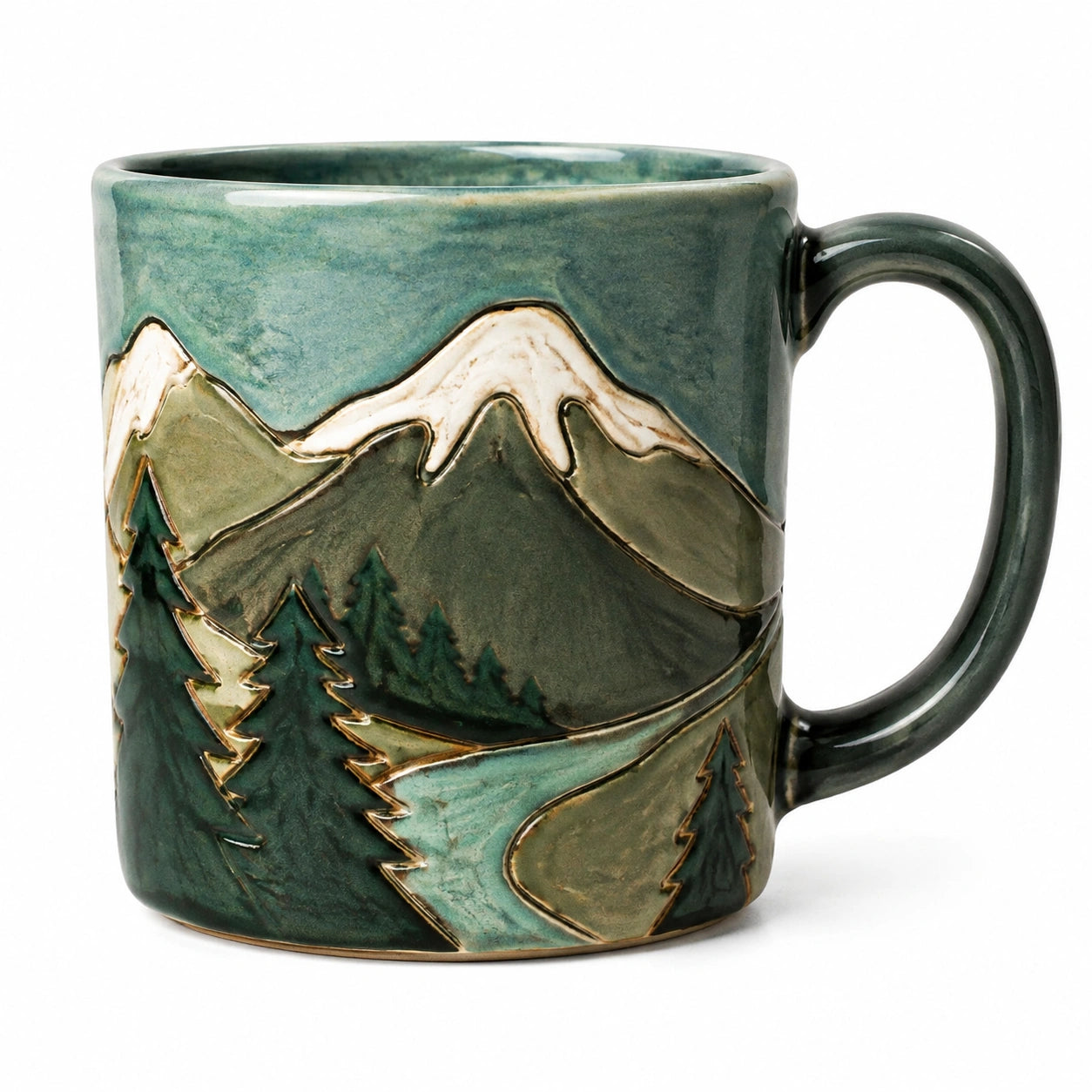 Mug 400 ml en céramique vert à décor montagne 9.5 cm x 10 cm pour boissons chaudes