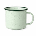 Mug émaillé 350 ml diamètre 9 cm acier vert moucheté pour boissons chaudes style camping