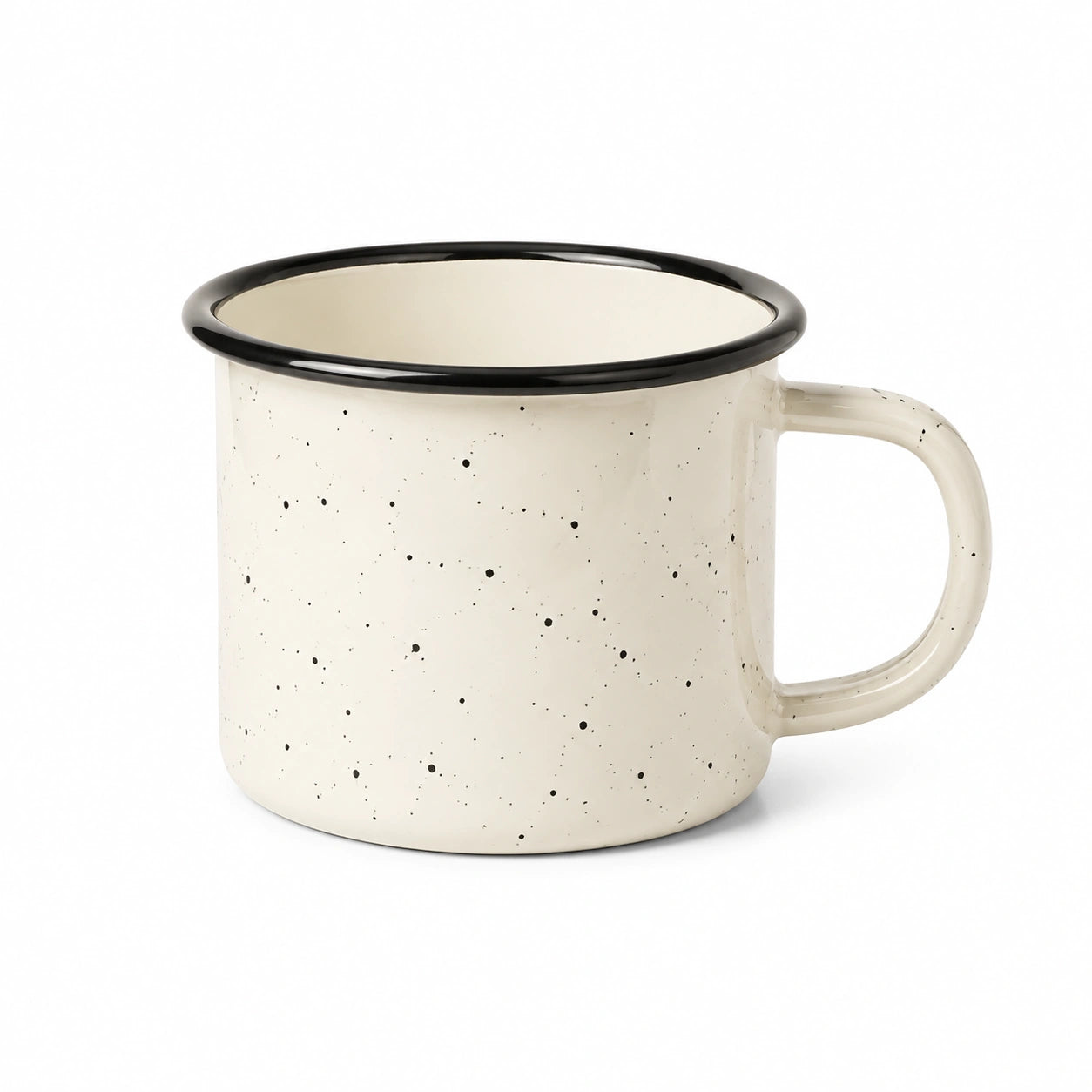 Mug 350 ml en céramique blanc cassé moucheté à bord noir style rustique