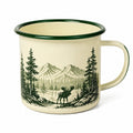 Mug en acier émaillé 10 cm crème vert à motif montagne pour boissons chaudes
