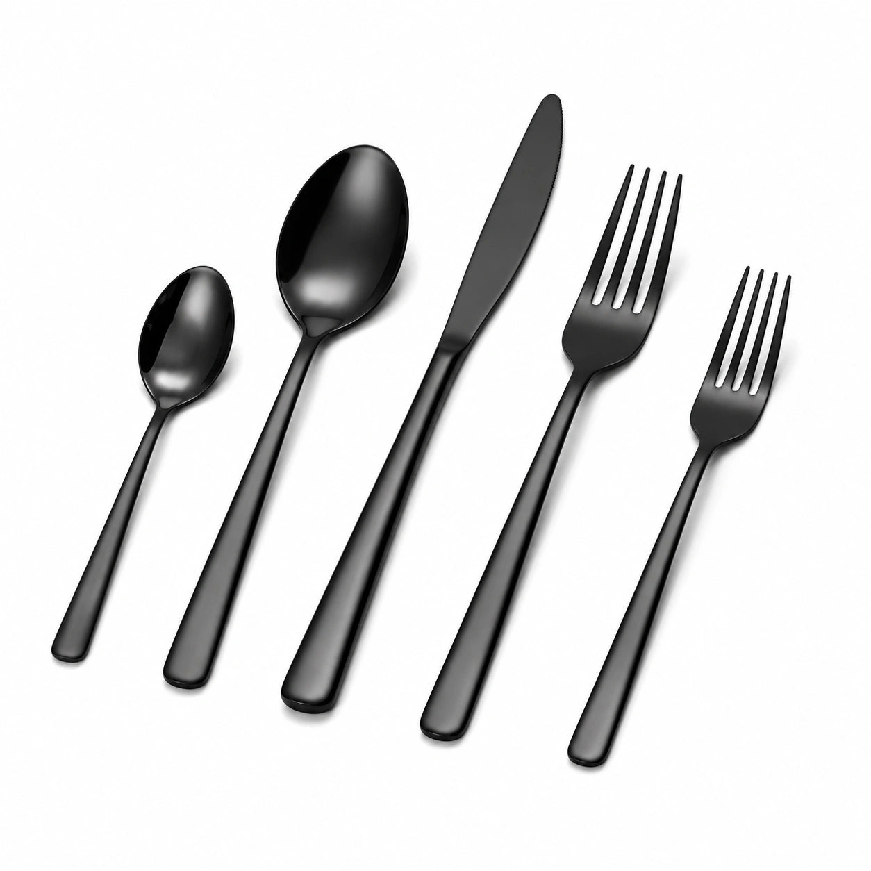 Ménagère 5 pièces 13 à 23 cm en acier inoxydable noir finition brillante style moderne