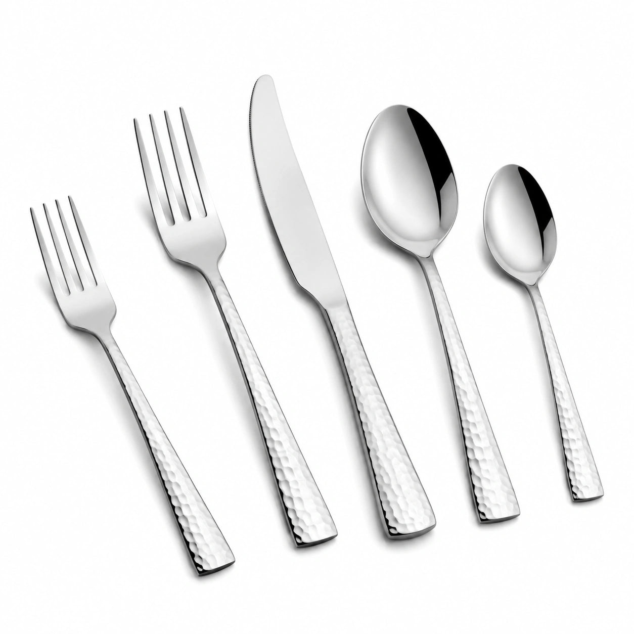 Ensemble de couverts 5 pièces en acier inoxydable argenté martelé pour table