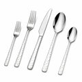 Ménagère 5 pièces en acier inoxydable argenté finition martelée pour table