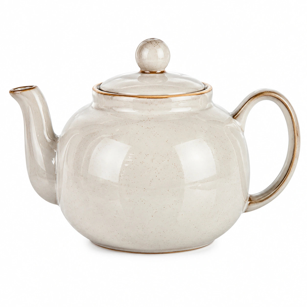 Théière 1.20 L en céramique beige mouchetée avec couvercle - Service de thé classique